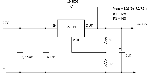 Circuit diagram for 12 volt to 7 volt converter.