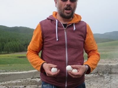 Mike with some boiled eggs done in Tsenkher springs
