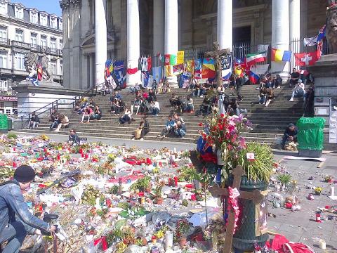 Tributes to those killed in the recent attacks; Place de Bourse
