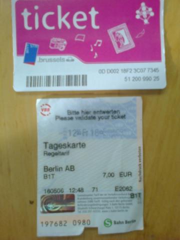 Ticket from Brussels metro (upper) and Berlin metro (Lower)