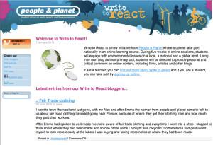 Screen shot of the Write to React blogging site
